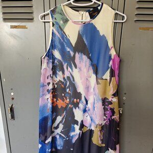 Just Taylor A-line dress with sheer overlay